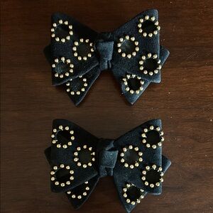 Vintage SHOE CLIPS Black and Gold Stud Bows